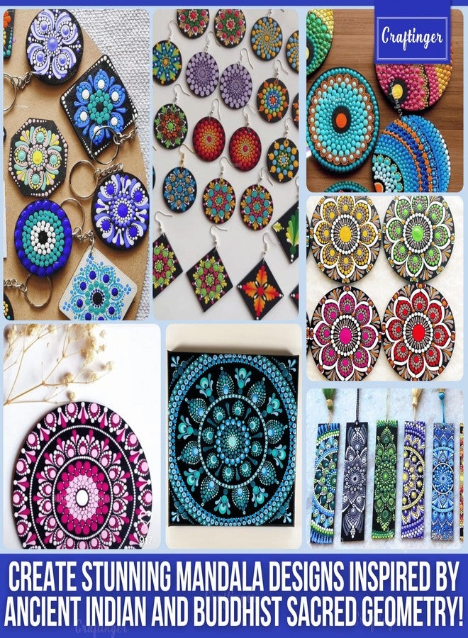 Craftinger مجموعة كرافتينجر لرسم الماندالا بالنقاط للكبار والمبتدئين، 14 لوح MDF مصمم مسبقًا | 6 ألوان أكريليك | مجموعة من فرشاتين | أدوات رسم النقاط | للفنانين والطلاب والأطفال | مثالية كهدية، تشكيلة متنوعة - Image 3